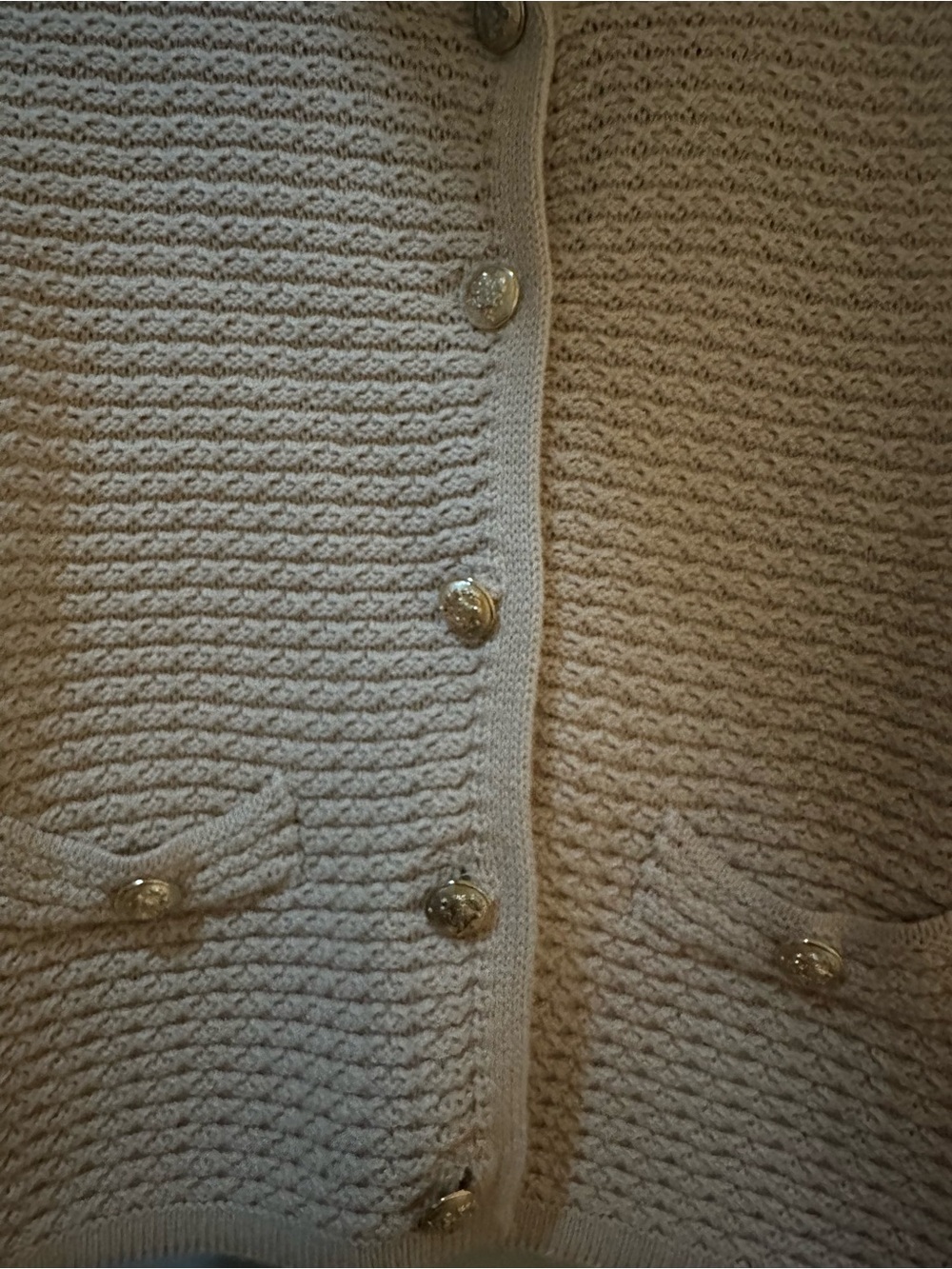 Vici Cream Textured Knit Cardigan with Gold Buttons - Picture 9 of 10